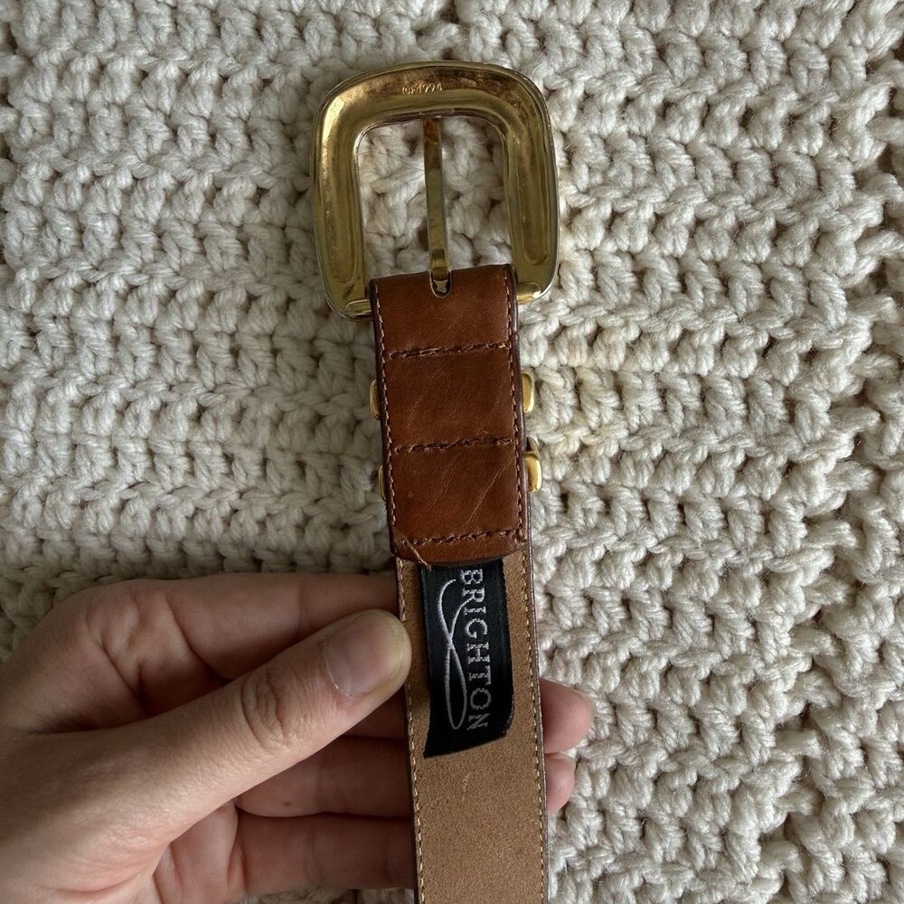 Brighton Women's Medium Belt Brown Saddle Tan Leather Gold Detail 1994 M 45405 - Picture 6 of 9